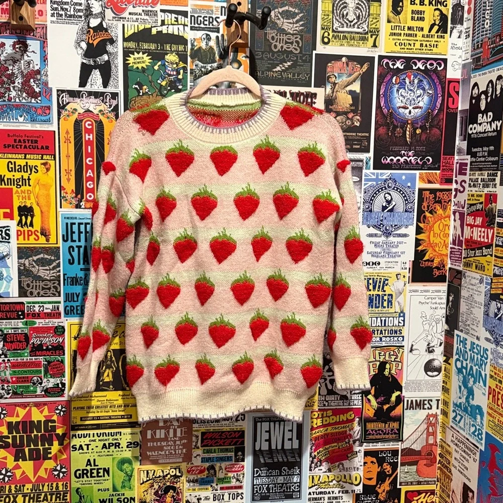 Strawberry Patterned Sweater - Red and White - Picture 2 of 2
